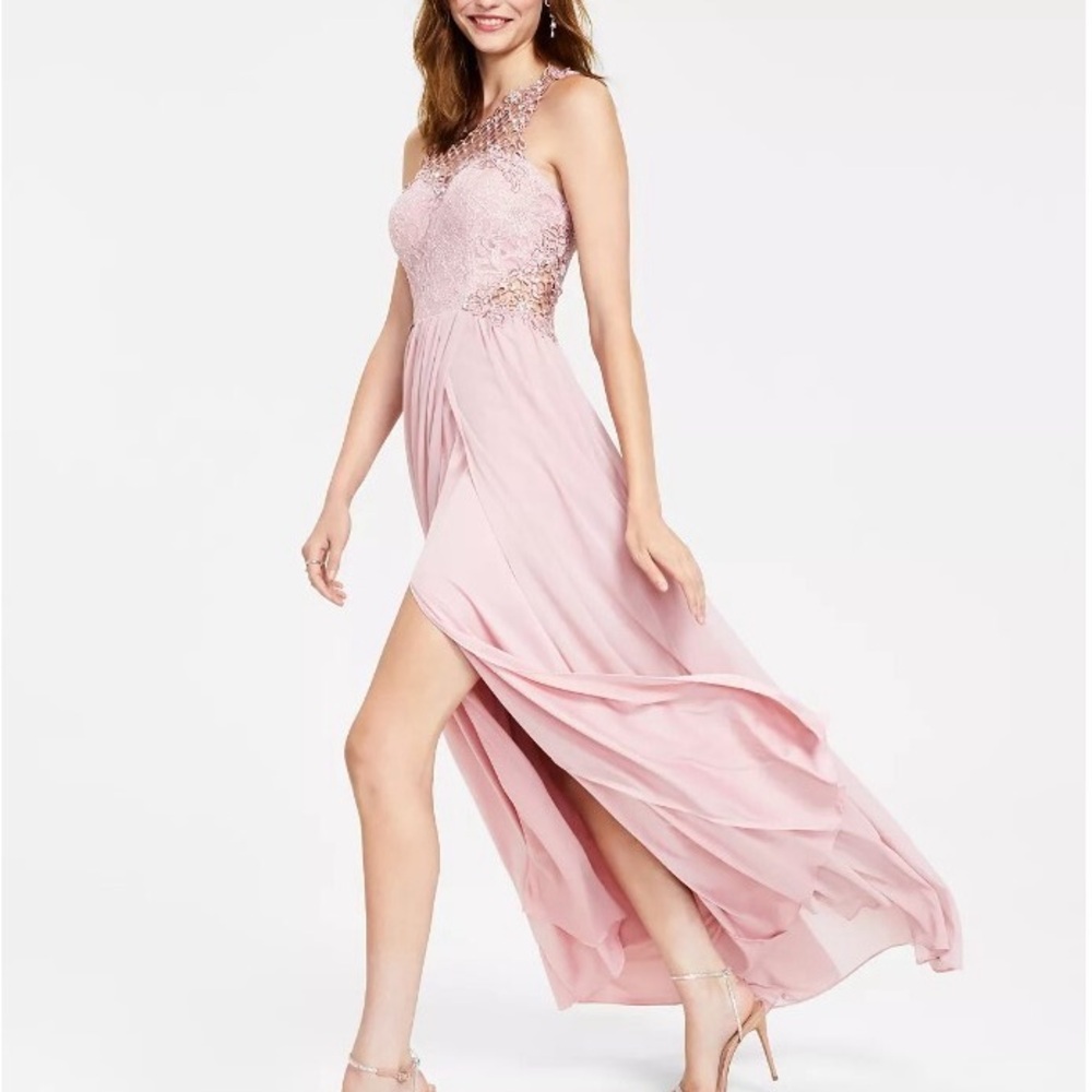 City Studio Blush Pink Lace Bodice High-Low Evening Gown